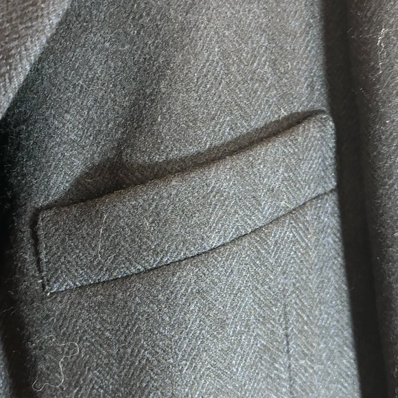 AQUASCUTUM Sz 40 Wool Removable Lining Herringbone Shoulder Pads Mid-Length Coat - Picture 3 of 16